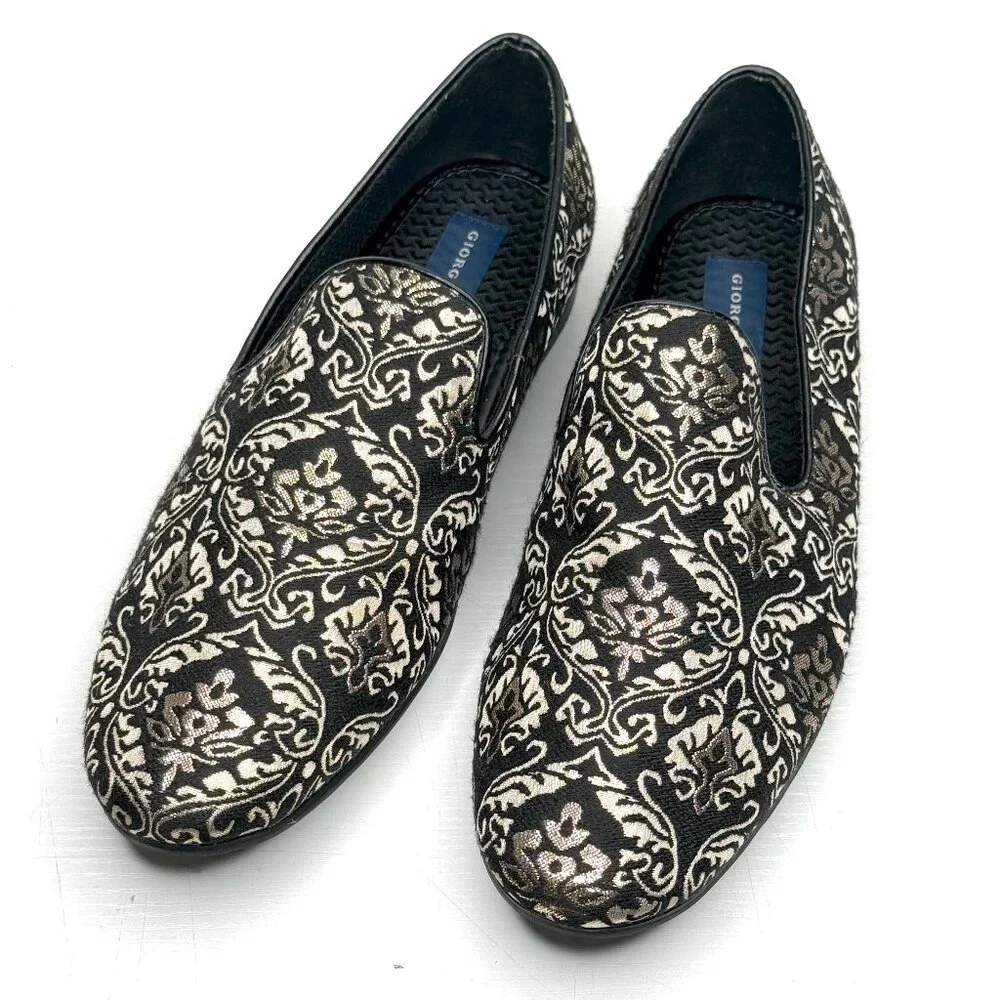 Giorgio Brutini Callas Metallic Slip On Dress Loafers Mens 8.5 M Black Gold